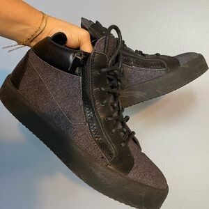 Giuseppe Zanotti Men’s Black Grey Leather High Top Sneakers luxury sz 41
